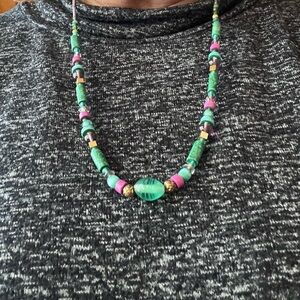 Green and purple-beaded necklace